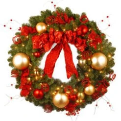 National Tree Company Decorative Collection Cozy Christmas 36 In. Artificial Wreath With Red And Clear Lights-DC13-104L-36W 300182762
