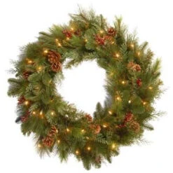 National Tree Company Decorative Collection Noble Mixed 30 In. Artificial Wreath With Battery Operated Warm White LED Lights-DC13-103-30WB-1 300182792