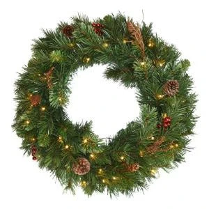 National Tree Company Glistening Pine 24 In. Artificial Wreath With Battery Operated Warm White LED Lights-GN19-300-24W-B1 300154640 1 National Tree Company Glistening Pine 24 In. Artificial Wreath With Battery Operated Warm White LED Lights-GN19-300-24W-B1 300154640