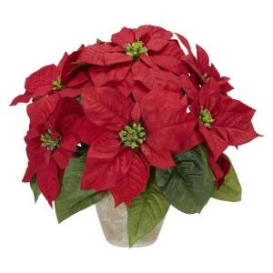 Nearly Natural 13.0 In. H Red Poinsettia With Ceramic Vase Silk Flower Arrangement-1268 203141467 1 Nearly Natural 13.0 In. H Red Poinsettia With Ceramic Vase Silk Flower Arrangement-1268 203141467
