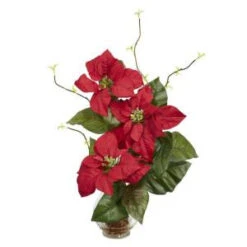 Nearly Natural 20.0 In. H Red Poinsettia With Fluted Vase Silk Flower Arrangement-1263 203141463