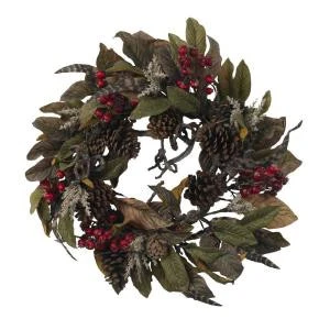 Nearly Natural 24 In. Artificial Wreath With Pine Cones, Berries, And Feathers-4901 202510738 1 Nearly Natural 24 In. Artificial Wreath With Pine Cones, Berries, And Feathers-4901 202510738