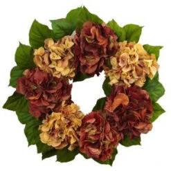 Nearly Natural 24 In. Autumn Hydrangea Artificial Wreath-4898 206733642
