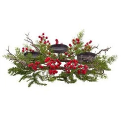 Nearly Natural 6.5 In. Berry And Pine Triple Candleabrum-4887 206585524