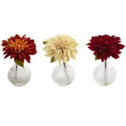 Nearly Natural 8 In. Dahlia With Decorative Vase (Set Of 3)-4130-S3 206585496